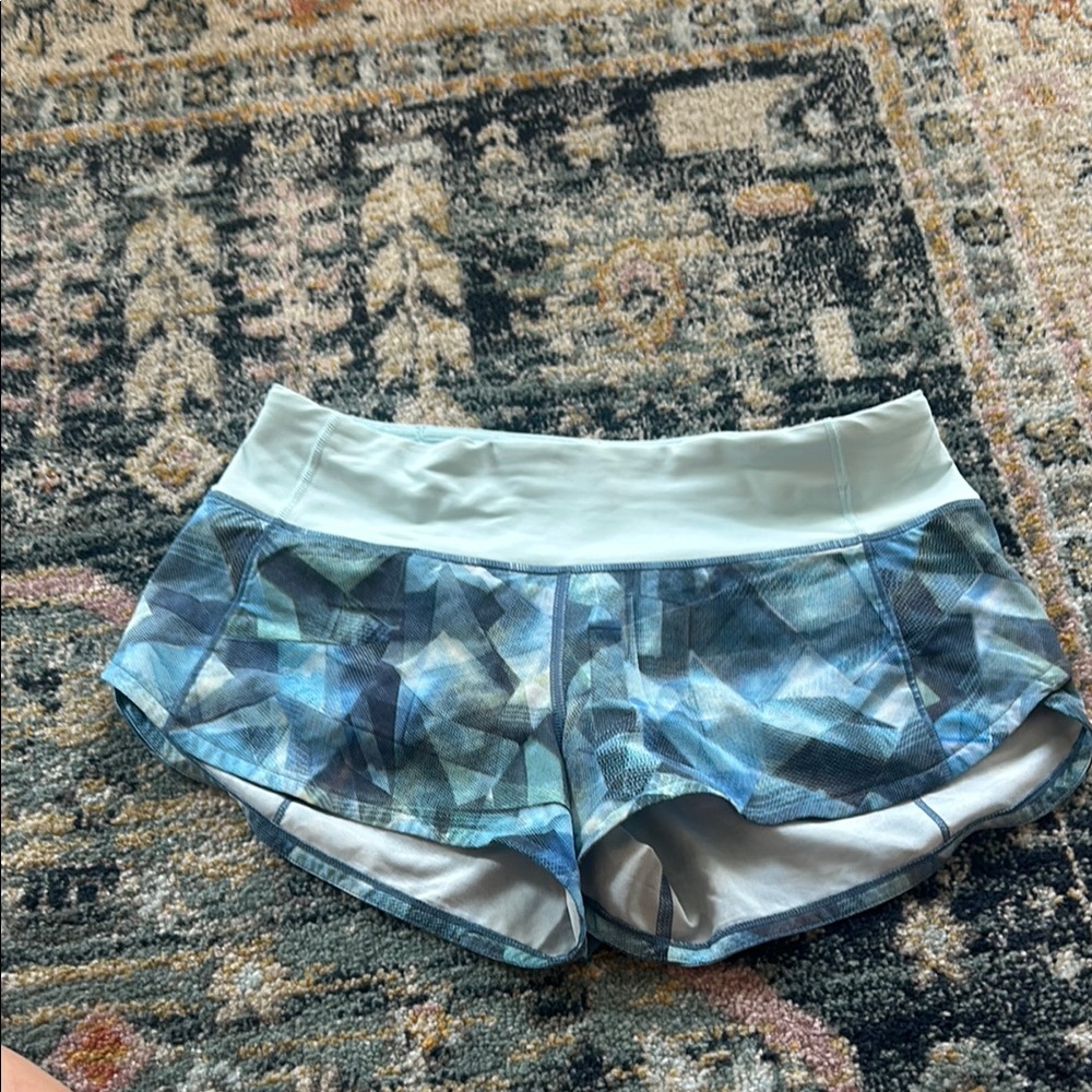 Lululemon Blue pattern speed ups shorts